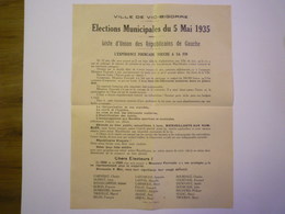 2020 -  5822  VIC-BIGORRE  (Hautes-Pyrénées)  :  TRACT Pour Les élections Municipales De 1935   XXX - Non Classés