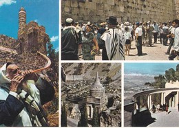 CPM 10 X15  JUDAICA . ISRAEL .JERUSALEM . Multi-vues Dont Sonnerie De Shofar Et Prière Devant Le Mur Des Lamentations - Judaika