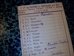 Vieux Papier Agenda Calendrier De 1914 Pub S.A  Des Teinturerie Et Filatures De St Épin  ( BA LAGNY Sur Thérain ) - Small : 1901-20