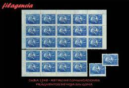 TRASTERO. CUBA MINT. 1948-05 RETIRO DE COMUNICACIONES. CUARTO DE HOJA. SELLO DE 0.05 CENTAVOS. FRAGMENTADO. MNG - Unused Stamps