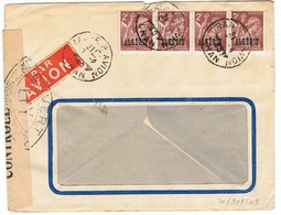 2f Iris Yvert 234, Bande De 4 Sur Lettre Par Avion Avec Cachet De Censure, Cachet Oran RP Avion 1945 - Lettres & Documents