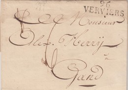 LETTRE. L'OURTHE. 96/VERVIERS (39mm). 7 SEPT 1814. JEAN-MATHIEU DEJOYE POUR ALEX HERRY GAND. TAXE PLUME 6 - 1794-1814 (French Period)