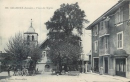 CPA 73 Savoie Chamoux Place De L'Eglise Non Circulée Calèche Postale Postes Café - Chamoux Sur Gelon