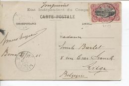 REF1330/ TP 19 Mols S/CP Matadi Travailleurs Cie Du Chemin De Fer C.Boma 1908 > Liège C.d'arrivée - Storia Postale