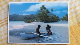 CPM POLYNESIE FRANCAISE PIROGUE TAHITIENNE COUPLE BORA BORA OMBRE   TEVA SYLVAIN 231 PACIFIC PROMOTION TAHITI - Polynésie Française