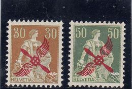 Suisse - P.A. - Neuf** - Année 1919 - N°YT 1** - 2** - Helvétia Avec épée, Surchargé - Unused Stamps