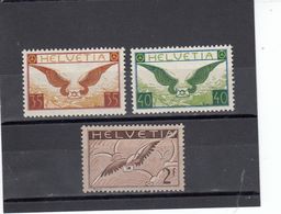 Suisse - P.A. - Neuf** - Année 1929 - N°YT 13a/15a** - Lettre Ailée + Pigeon - Papier Ordinaire - Unused Stamps