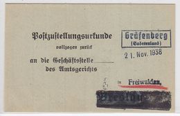 Sudetenland Postzustellungsurkunde Landpoststempel Gräfenberg - Région Des Sudètes