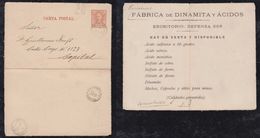 Argentina 1892 Lettercard Stationery 2c Used Private Imprint FABRICA DE DINAMITE Y ACIDOS Buenos Aires Dinamite - Storia Postale