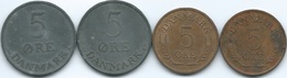 Denmark - Frederik IX - 5 Øre - 1953 (KM843.1) 1958 (KM843.2) 1971 (KM848.1) & 1972 (KM848.2) - Denemarken