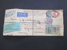 GB 1932 GA Registered Letter Zusatzfrankatur + Klebezettel Zollamtlich Abgefertig / Vom Empfänger... Nachgebühr Airmail - Storia Postale