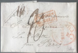 Lettre De New York 1846 Pour Paris - "steamer Hibernia" + Griffe COLONIES / &c.ART. 13 - (B2880) - 1801-1848: Précurseurs XIX