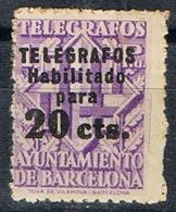 Sello BARCELONA Telegrafos 20 Cts Sobre 1 Pta 1942, Num 19 ** - Barcelona