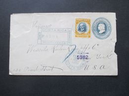 Costa Rica 1910 GA Umschlag UPU Mit Zusatzfrankatur Recommande / Eingeschrieben Nach New York - Costa Rica