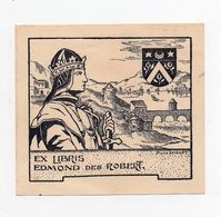 Ex-libris Héraldique Edmond Des Robert 8,1cm X 7,3cm Illustration Pierre Ansard - Exlibris