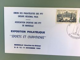 EXPOSITION PHILATELIQUE SPORTS ET CHMAPIONS MARSEILLE 1985 - Lettres & Documents