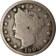 Monnaie, États-Unis, Liberty Nickel, 5 Cents, 1906, U.S. Mint, Philadelphie - 1883-1913: Liberty