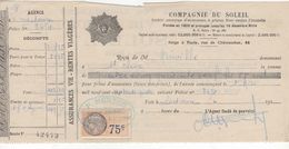 1480 QUITTANCE FACTURE Assurance Compagnie Du Soleil  1934  MESTHE 32 Lectoure Fleurance Gers   Timbre Fiscal - Banca & Assicurazione