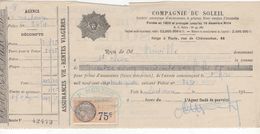 1480 QUITTANCE FACTURE Assurance Compagnie Du Soleil  1934  MESTHE 32 Lectoure Fleurance Gers   Timbre Fiscal - Banque & Assurance