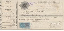 1484 QUITTANCE FACTURE Assurance Compagnie Du Soleil  1924  MINVILLE 32 Lectoure Fleurance St Clar Gers   Timbre Fiscal - Bank En Verzekering
