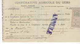 1491 QUITTANCE FACTURE Coopérative Agricole Du GERS Crédit Agricole  Annulé  Auch    32 St  Clar Gers Timbre Fiscal - Bank En Verzekering