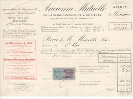 1506 QUITTANCE FACTURE Assurance Ancienne Mutuelle Rouen 1er Janvier 1923 Fleurance St Clar   Gers Timbre Fiscal - Bank & Versicherung