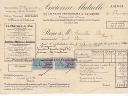 1507 QUITTANCE FACTURE Assurance Ancienne Mutuelle Rouen 1er Janvier 1924 Fleurance St Clar   Gers Timbre Fiscal - Bank & Insurance