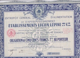 ACTIONS TITRES OBLIGATION 1921 - Entrepôt Général D'Alimentation Et D'Approvisionnement - LUCIEN LEPINE & Cie SUIPPES - Russland