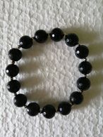 New Handmade Black Onyx Faceted Natural Stretch Bracelet 12 Mm - Bracciali