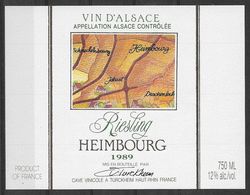 ALSACE - Riesling Heimbourg 1989 - Cave Vinicole Turckheim (état Neuf) - Old Maps