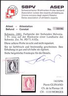 1881 1 Fr. Rosa Farbprobe Ungezähnt. Zumstein Nr. PD71.4.02a, Rückseitig Signiert. Attest P. Guinand - Unused Stamps