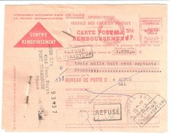 PONT TRAMBOUZE Rhône Carte Postale Contre Remboursement EMA SC 0702 65 F Ob 3 12 1958 Dest Autun Retour Envoyeur Refusé - EMA (Print Machine)