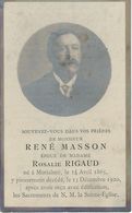 Souvenir Mortuaire - RENE MASSON époux ROSALIE RIGAUD - MORIALME 1865 / 1920 - Devotieprenten