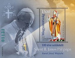 Hungary - 2020 - Centenary Since Birth Of Saint Pope John Paul II - Mint Souvenir Sheet (special Perforation, Green #) - Unused Stamps