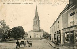 Delcampe - Bonnétable * L'église Et La Place * Coiffeur CORMIER * Cachet Militaire 30ème Régiment Territorial 15ème Compagnie - Bonnetable