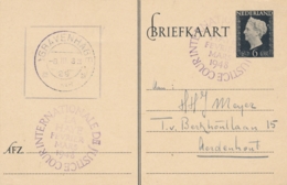 Nederland - 1948 - 6 Cent Hartz, Briefkaart G297 Met Stempel Cour Internationale De Justice Van Den Haag Naar Aerdenhout - Postal History