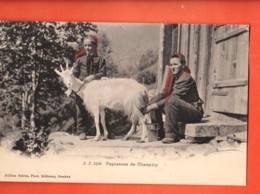 ZAO-18  Champéry Paysannes Avec Leur Chèvre à La Traite. Foulards Rouges. Cachet Champéry 1908  Jullien 3100 - Champéry