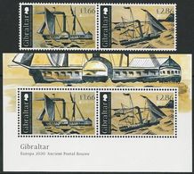 GIBRALTAR  - EUROPA 2020 - "ANTIGUAS RUTAS POSTALES - ANCIENT POSTAL ROUTES" - SERIE De 2 V.- H + HOJITA BLOQUE - 2020