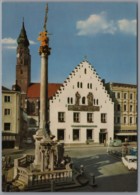 Straubing - Dreifaltigkeits Säule Mit Stadtsparkasse Und Sankt Jakob - Straubing