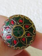 Bronze  Tone  Mosaic Of Malachite And Corall Ring - Ring