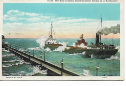 CPA - USA :  Ore Boat  Leaving   DULUTH -  Superior Harbor In A Northeaster - Minnesota - 1940 - Duluth