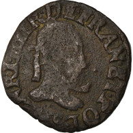 Monnaie, France, Henri III, Double Tournois, 1587, Troyes, Fautée, TB, Cuivre - 1574-1589 Enrique III