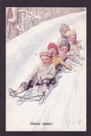 CPA Luge Sport D'hiver Illustrateur Sport De Neige Fantaisie Circulé Feiertag BKWI 2900-1 Viennoise - Humorous Cards