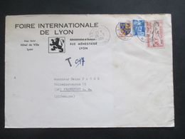 Frankreich 1954 Foire Internationale De Lyon Hotel De Ville Stempel Lyon Gare Nach Frankfurt - Cartas & Documentos