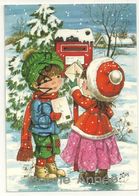Bonne Année. Couple D'enfants Dans La Neige, Boite Postale, Enveloppes, ...Signée Mary May - Other Illustrators