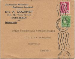 LETTRE OBLITERATION DAGUIN ONDULATION 5 LIGNES -CAD SAINT BRIEUC - COTE DU NORD - ANNEE 1947 - Annullamenti Meccaniche (Varie)