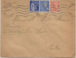 LETTRE OBLITERATION DAGUIN ONDULATION 5 LIGNES -CAD TOURS GARE -INDRE ET LOIRE -1923 - Mechanical Postmarks (Other)