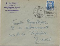 LETTRE OBLITERATION DAGUIN  -" BEAUGENCY -SES MUSEES MONUMENT-SA PLAGE -LOIRET -1953- - Mechanical Postmarks (Other)