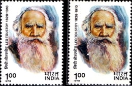 FAMOUS PEOPLE- LEO TOLSTOY -ERROR/ COLOR VARIETY -INDIA-1978- MMH- SB-5 - Errors, Freaks & Oddities (EFO)