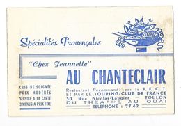 TOULON (83) Carte De Visite Restaurant Au Chanteclair 30 Rue Nicolas Laugier - Toulon